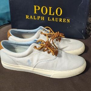 Polo by Ralph Lauren Men's Light Blue and Tan Sneakers